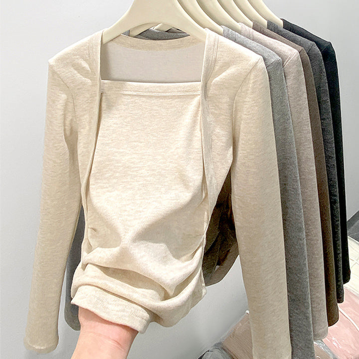 Ladies Elegant Long Sleeve Shirt with Square Neckline Mune Fashion