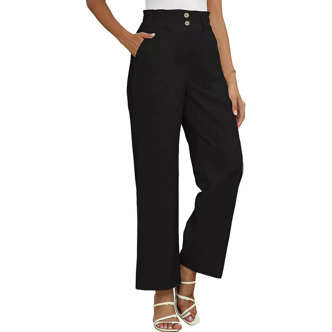 Women High-Waisted Paperbag Pants with Wide Leg Mune Fashion