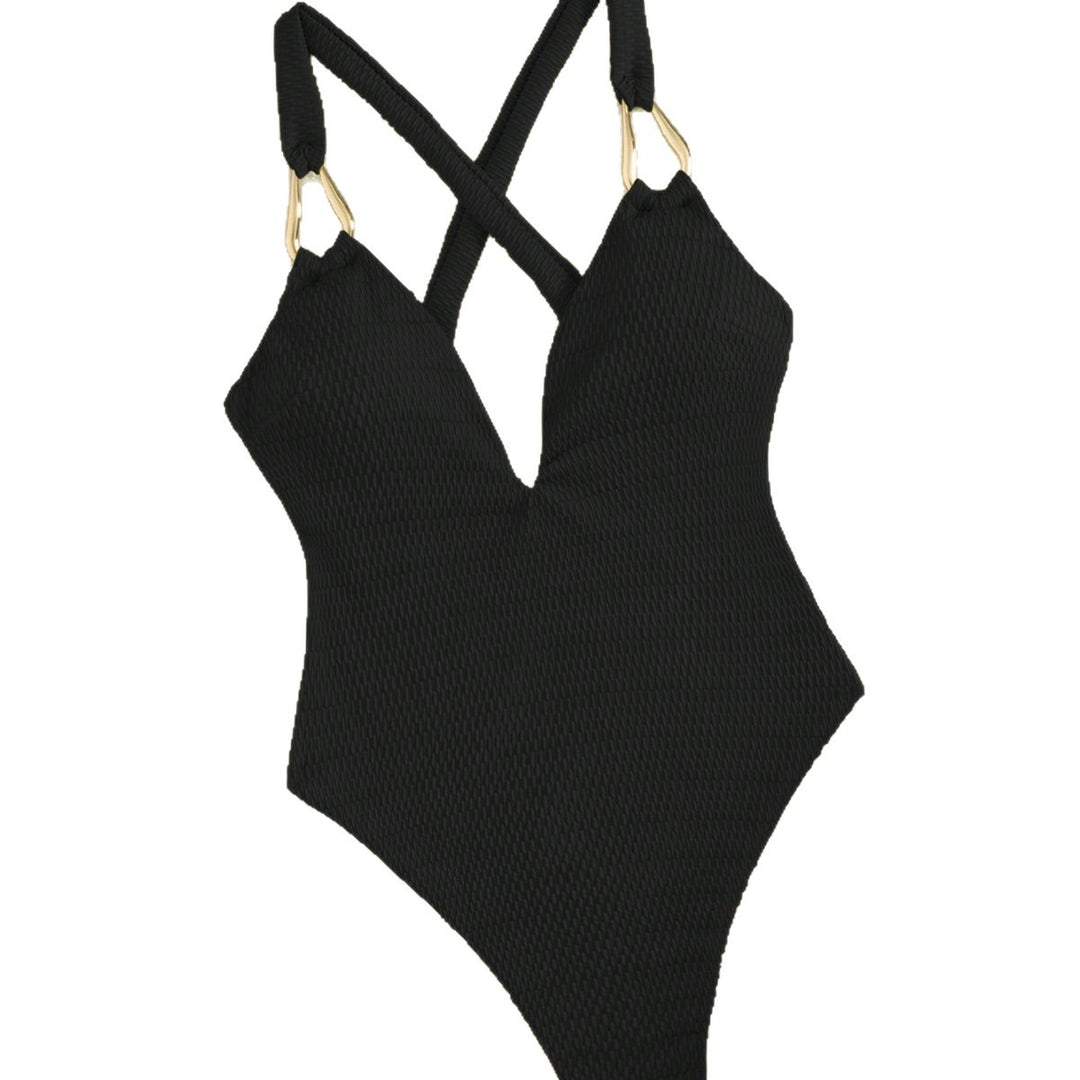 Women One-Piece Swimsuit with Elegant V-Neck and Decorative Straps Mune Fashion