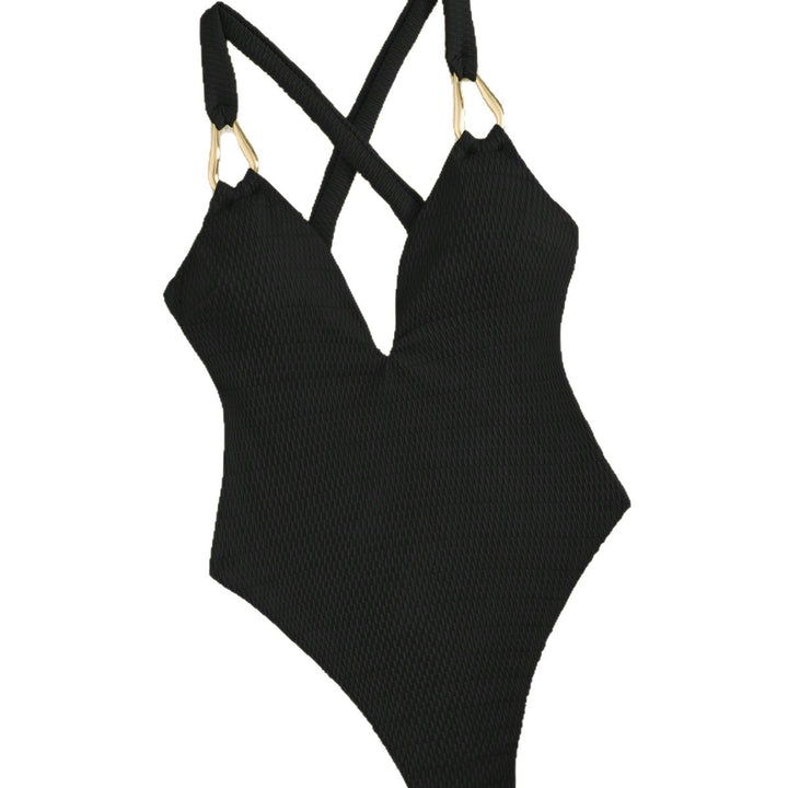 Women One-Piece Swimsuit with Elegant V-Neck and Decorative Straps Mune Fashion