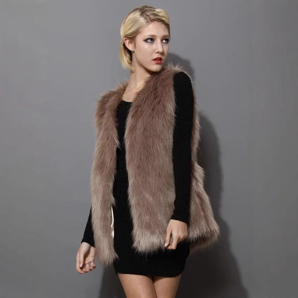 Women's Sleeveless Shaggy Faux Fur Vest with Long Pile and Open Front Mune Fashion