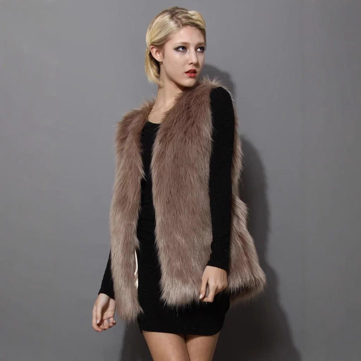 Women's Sleeveless Shaggy Faux Fur Vest with Long Pile and Open Front Mune Fashion