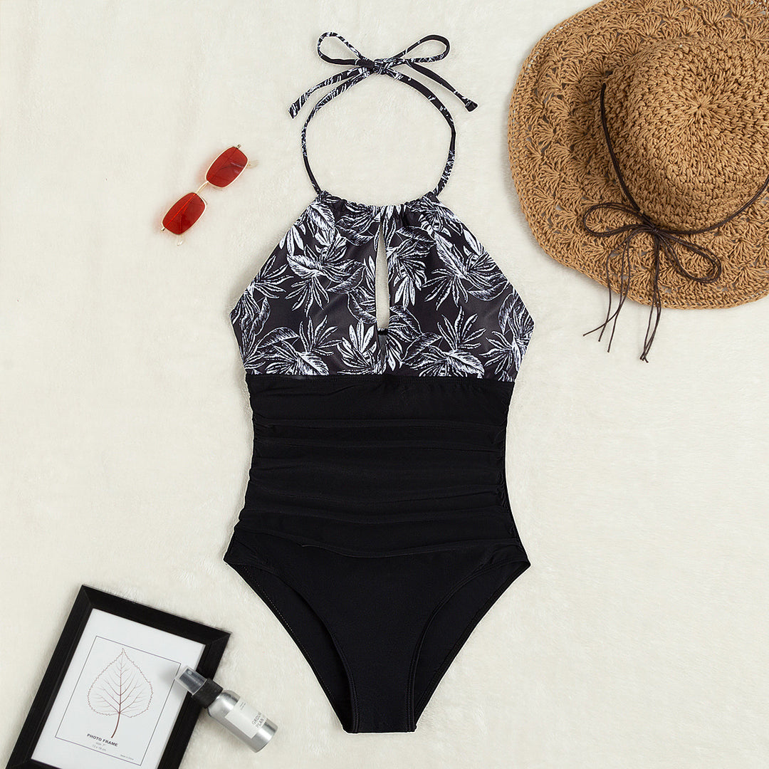 Women's Elegant Swimsuit with Deep Neckline and Floral Design Mune Fashion