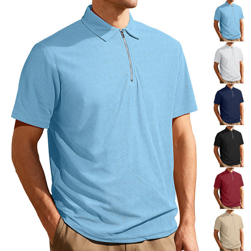 Men's slim fit half-zip polo with fine herringbone jacquard structure Mune Fashion