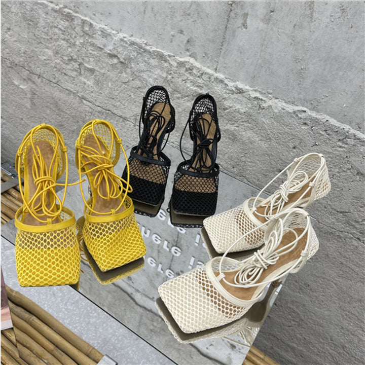Ladies airy mesh sandal with square toe box and wrap lacing Mune Fashion
