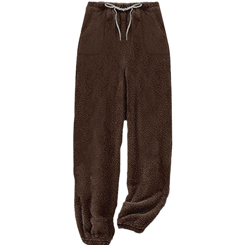 Women's cozy Sherpa fleece lounge pants with drawstring, high waist and elastic cuffs Mune Fashion