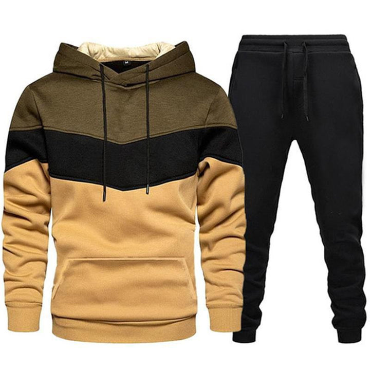 Men two-tone hoodie jogging set with kangaroo pocket, tapered jogging pants and double-layered hood Mune Fashion