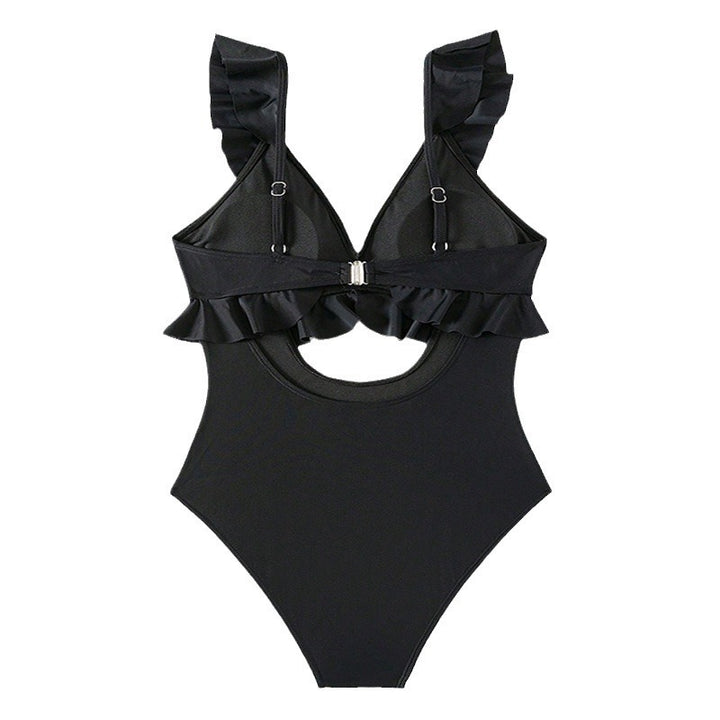 Women's one-piece swimsuit with ruffle details and deep V-neck Mune Fashion