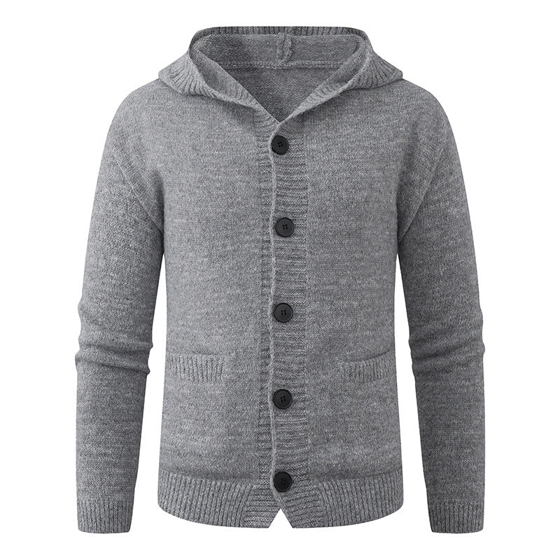 Men's hooded knitted cardigan made of thermal fine knit with a continuous button placket and side pockets Mune Fashion
