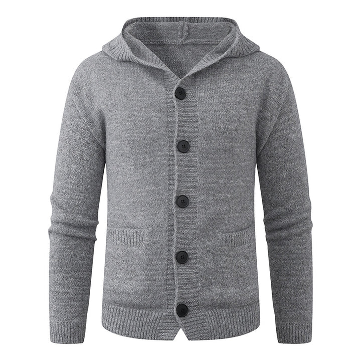 Men's hooded knitted cardigan made of thermal fine knit with a continuous button placket and side pockets Mune Fashion