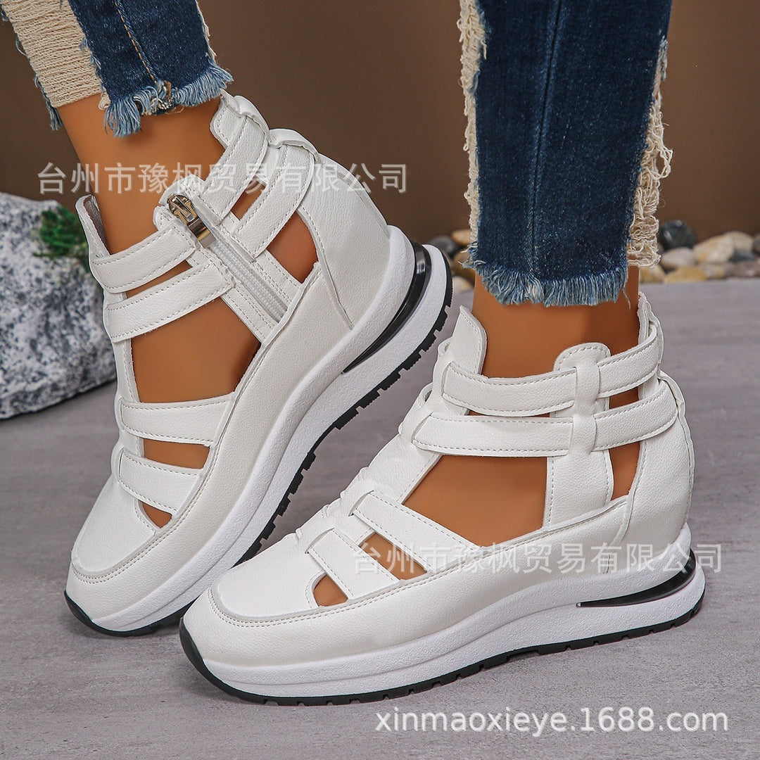 Women Wedge-Platform Sneaker-Sandal with Cut-Outs, Zipper and Padded Insole Mune Fashion