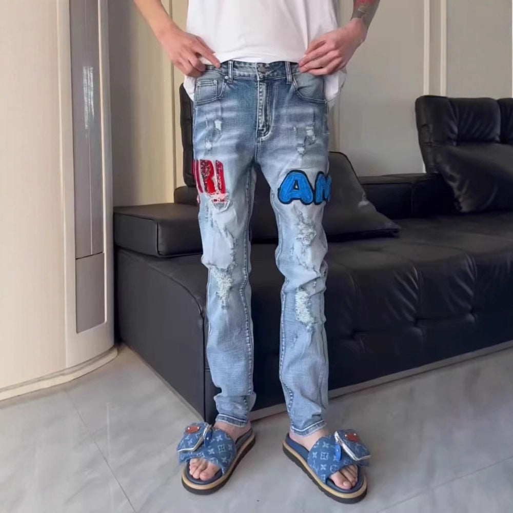 Men's Fashion Jeans with Patches and Distressed Effects Mune Fashion