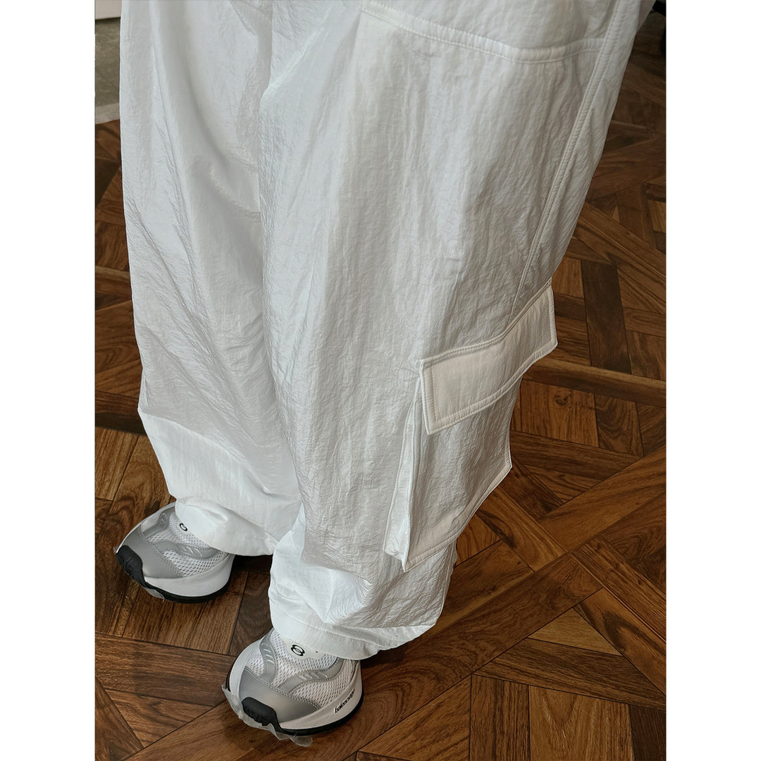 Women's Wide High-Waist Cargo Palazzo Pants with Flap Pockets Mune Fashion
