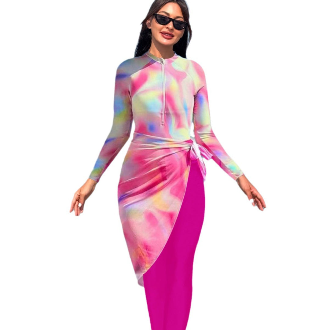 Ladies Sporty Long Sleeve Swimsuit with Wrap Skirt Mune Fashion