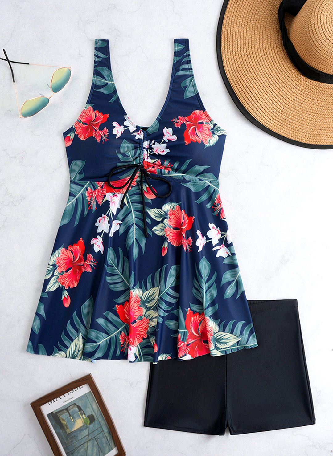 Ladies Tankini set with floral design and adjustable top Mune Fashion