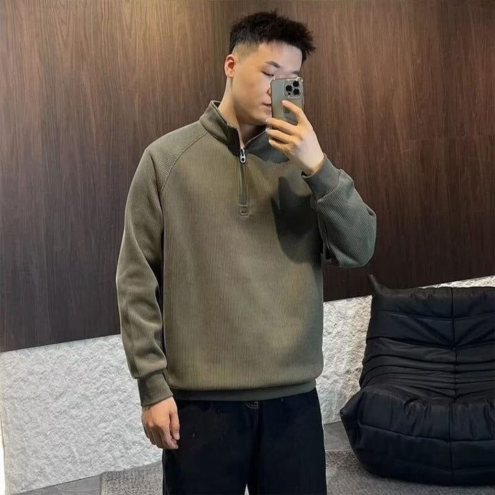 Men's Ribbed Half-Zip Sweatshirt with Stand Collar made of Cotton Blend Mune Fashion