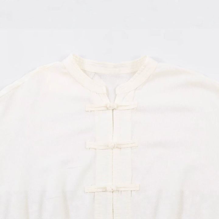 Men's Loose Tunic Shirt with Mandarin Collar and Traditional Knot Closures Mune Fashion