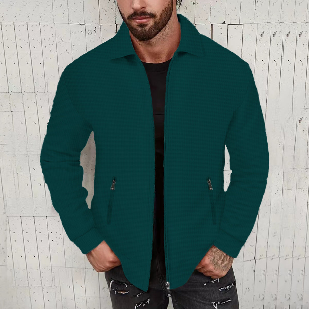 Men's nano minimalist stand collar fine knit transitional jacket with two-way zipper and concealed zip pockets Mune Fashion