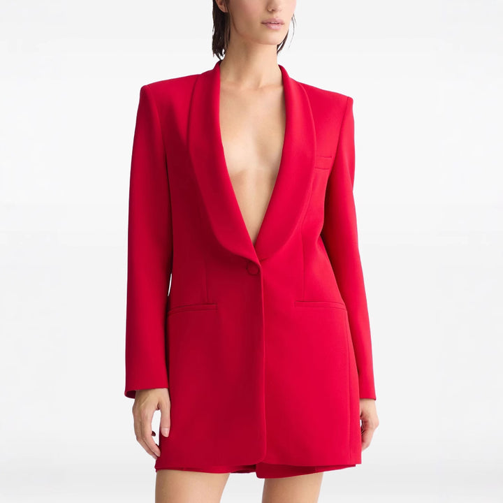 Women Tailored Blazer Dress with Shawl Collar and One-Button Closure Mune Fashion