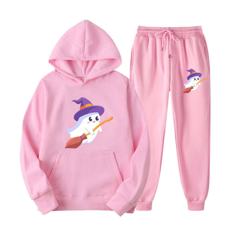 Unisex nan cozy hoodie and jogging pants set with Halloween ghost print Mune Fashion