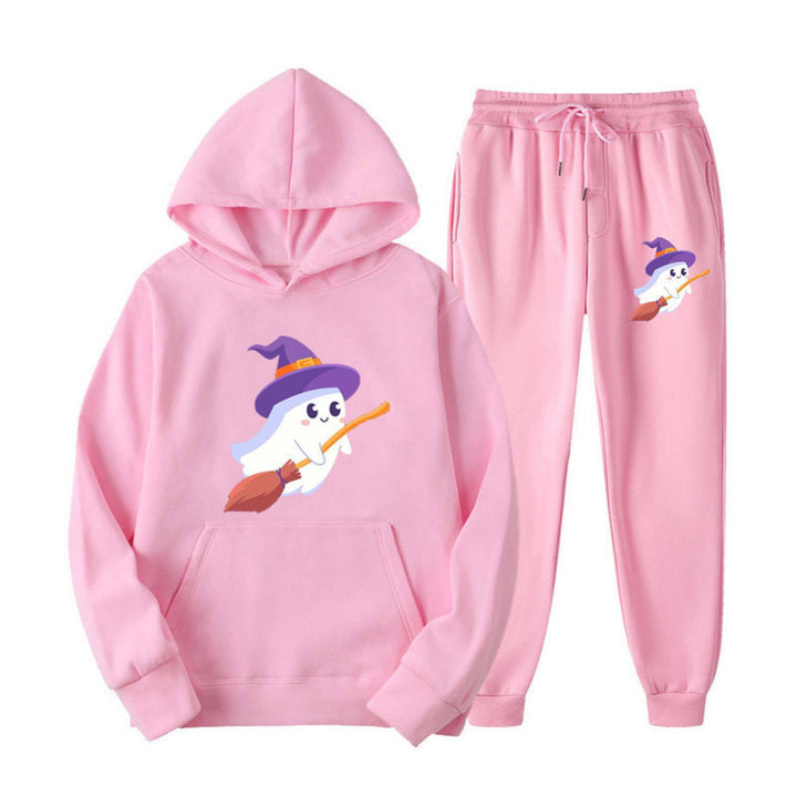 Unisex nan cozy hoodie and jogging pants set with Halloween ghost print Mune Fashion