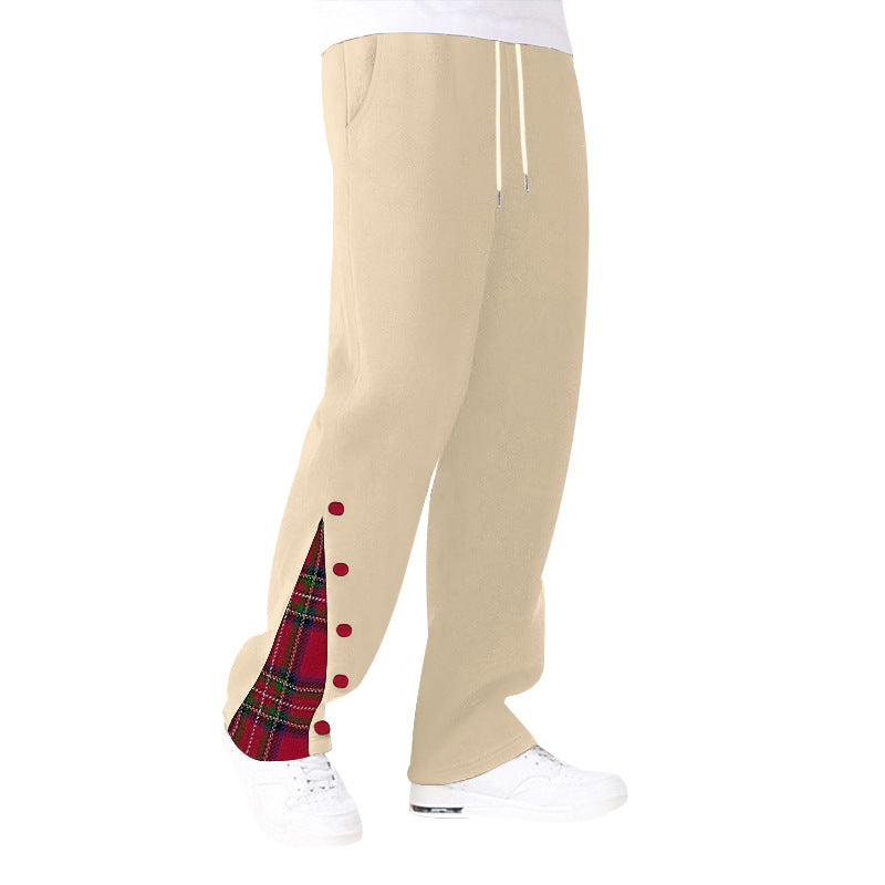 Women’s loose sweat jogging pants with decorative check insert and side button placket Mune Fashion