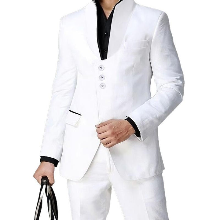 Men's nan asymmetrical blazer with stand collar, three buttons and slim fit as well as piped pockets Mune Fashion