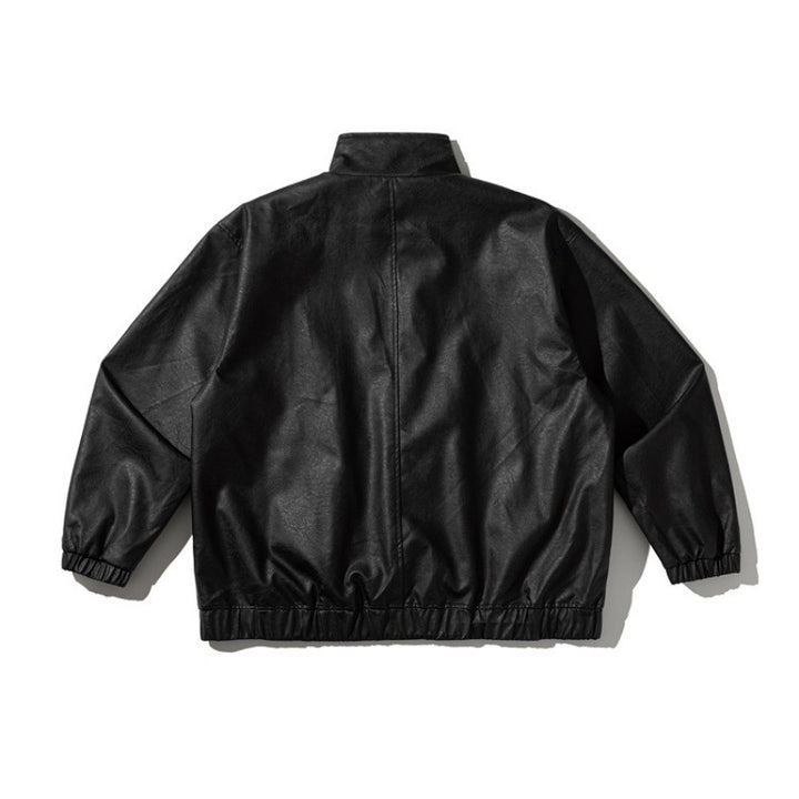 Unisex Boxy-Short Jacket made of vegan leather with a high collar, toggle front, and elastic hem Mune Fashion