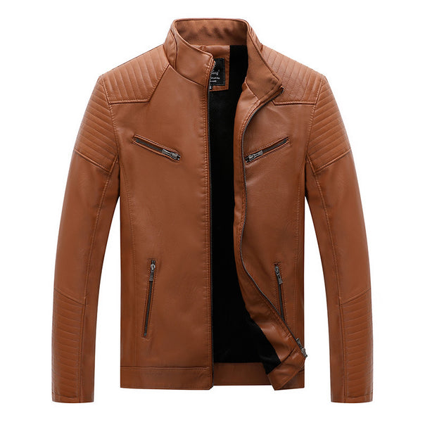 Men's slim faux leather moto jacket with quilted shoulder and sleeve panels Mune Fashion