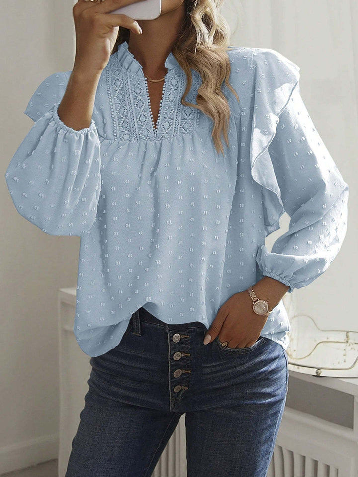 Women's viscose blouse with lace embroidery and ruffle sleeves Drune