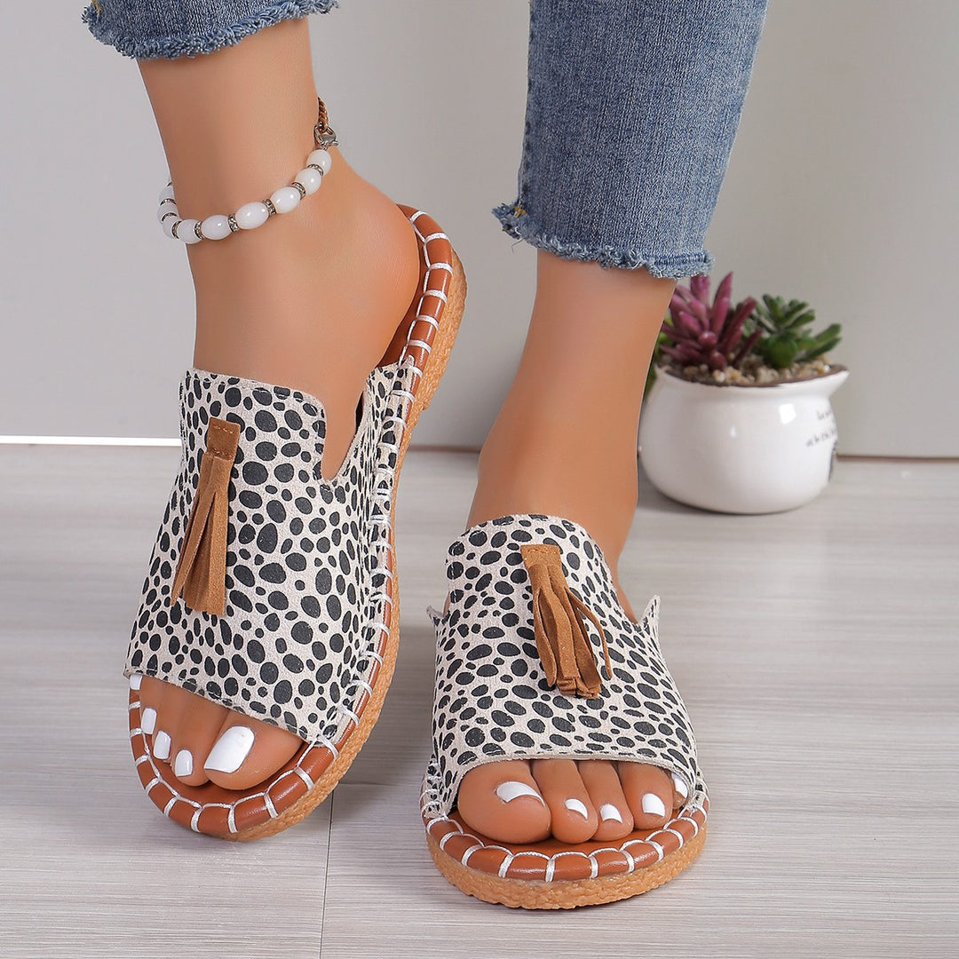 Women’s casual slide with suede look, hand-stitched decorative seam and decorative tassel Mune Fashion