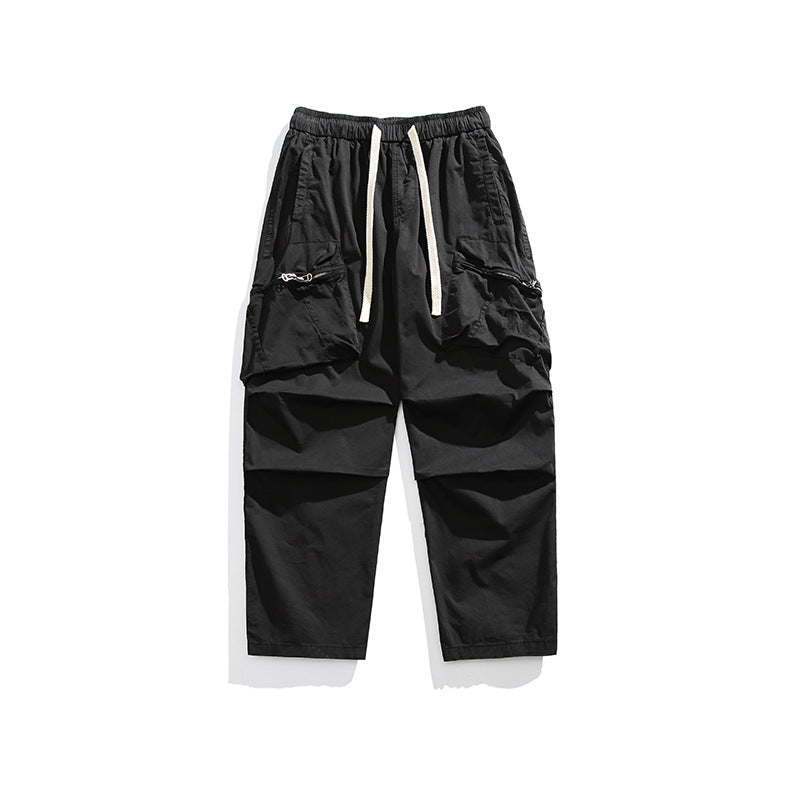 Men's loose-fitting cargo pants with elastic drawstring waist, cord drawstring, and large utility pockets Mune Fashion