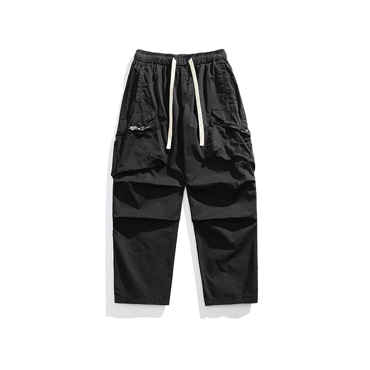Men's loose-fitting cargo pants with elastic drawstring waist, cord drawstring, and large utility pockets Mune Fashion