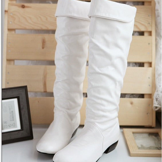 Women's knee-high slouch boots with fold and flat heel Mune Fashion