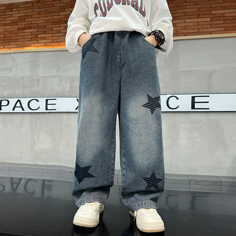 Unisex wide jeans pants with star appliqués Mune Fashion