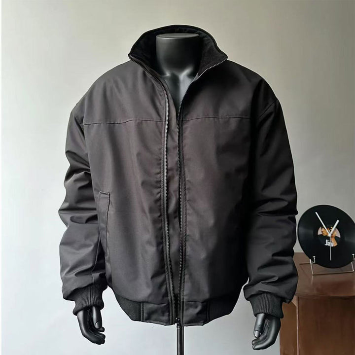Men's Minimalist Utility Zip Bomber Jacket with High Collar and Concealed Pockets Mune Fashion
