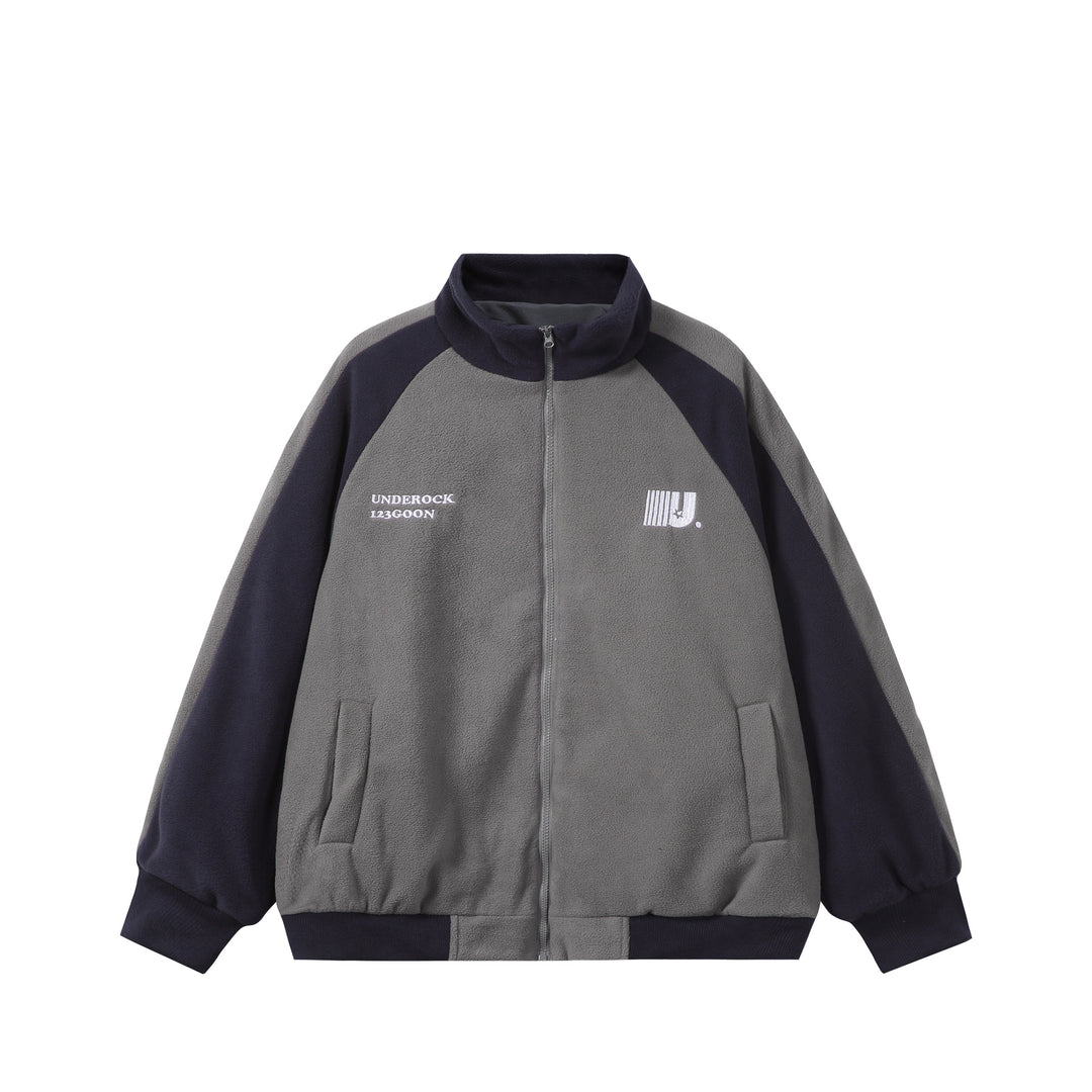 Unisex Boxy Fleece Jacket with Front Zipper, Stand Collar and Flap Pockets Mune Fashion
