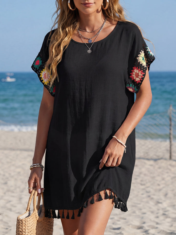 Women's airy beach cover-up with crocheted sleeves Mune Fashion