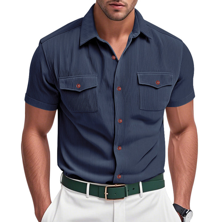 Men's casual short-sleeve shirt with lapel collar, patch flap pockets and fine pinstripe texture Mune Fashion
