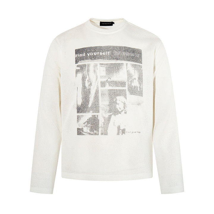 Men's sweatshirt with vintage photo collage print, straight cut and round neck Mune Fashion