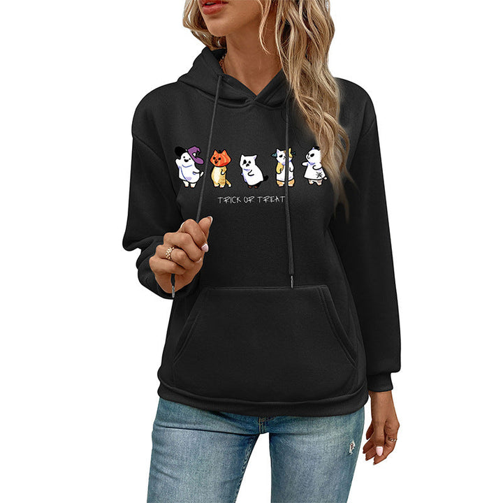 Women's hoodie with cartoon cat motif, kangaroo pocket and soft lining Mune Fashion