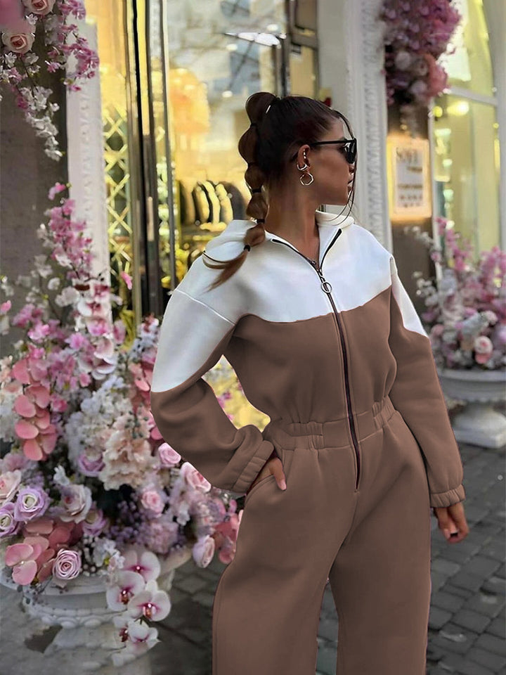Women's two-piece crop zip hoodie and high-waist relaxed pants with wide leg Mune Fashion