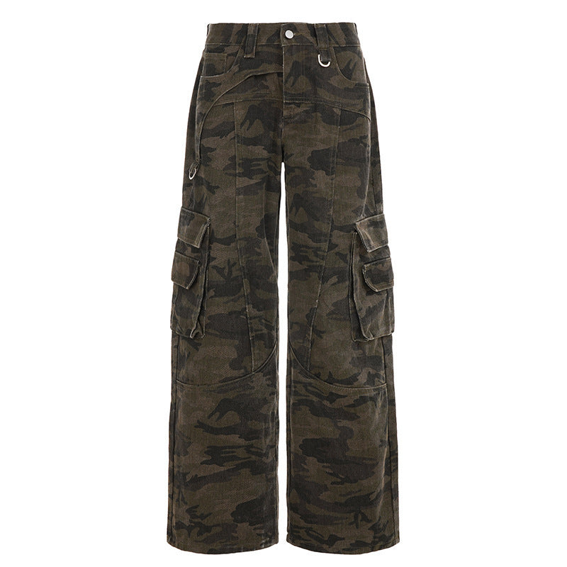 Women High-Waist Oversized Cargo-Cord Pants with Multi-Pocket and D-Ring Mune Fashion