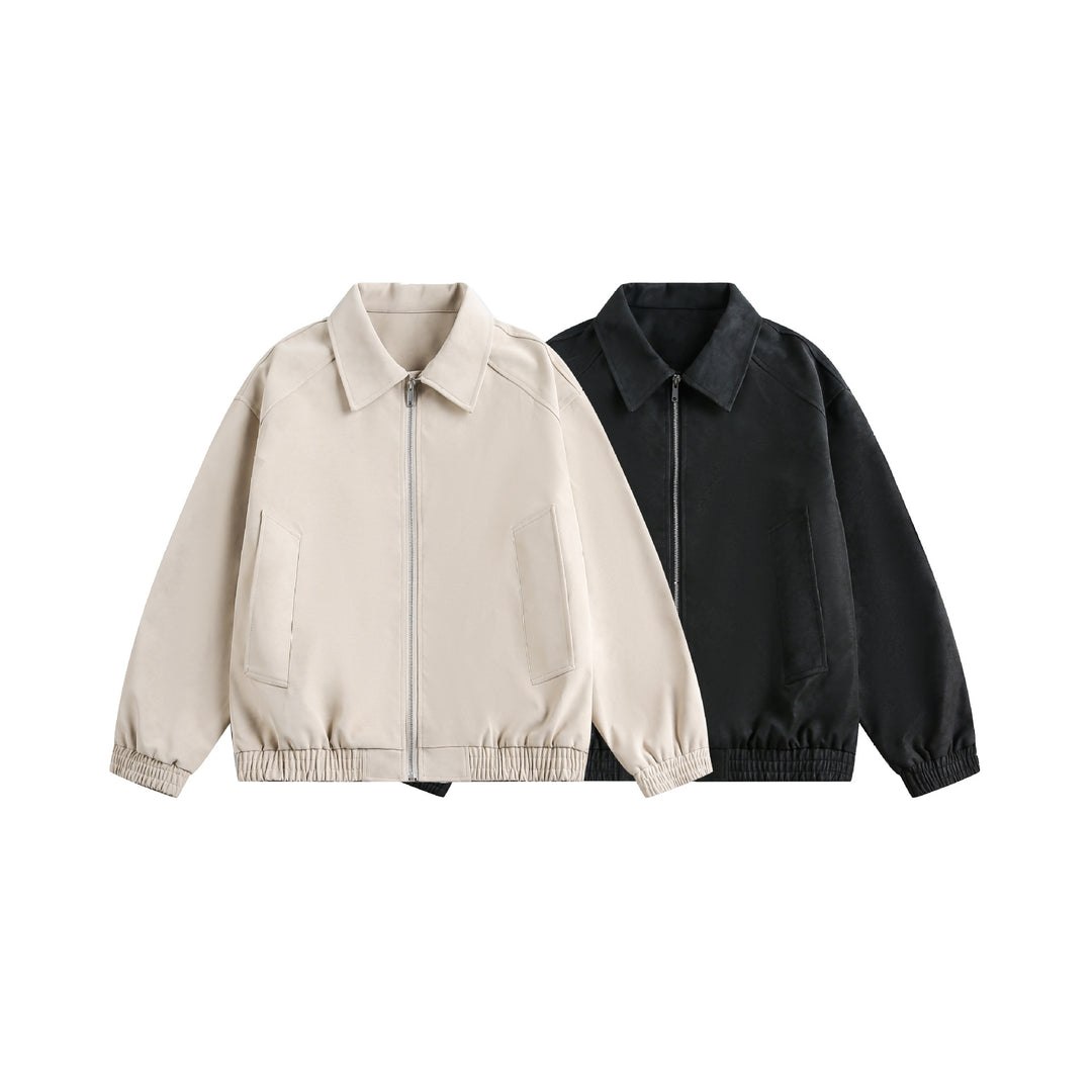 Women's short cut boxy transitional jacket with shirt collar and elastic hem Mune Fashion