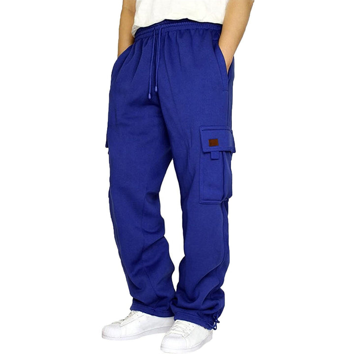 Men's tapered sweat cargo pants with elastic waistband, drawstring, and flap pockets Mune Fashion
