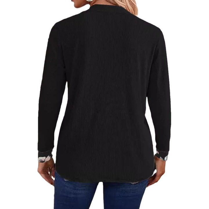 Women's Open Long Cardigan with Textured Crinkle Look and Floral Insert Top Mune Fashion