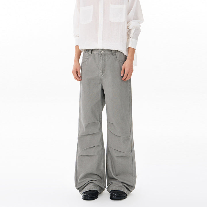 Men's Wide Relaxed Twill Pants with a Low Crotch, Floor-Length Silhouette, and Belt Loops Mune Fashion