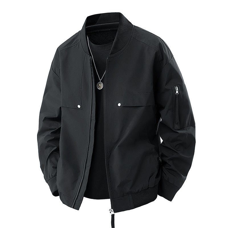 Men's lightweight technical bomber jacket with zippered sleeve pocket, ribbed cuffs, and elastic hem Mune Fashion