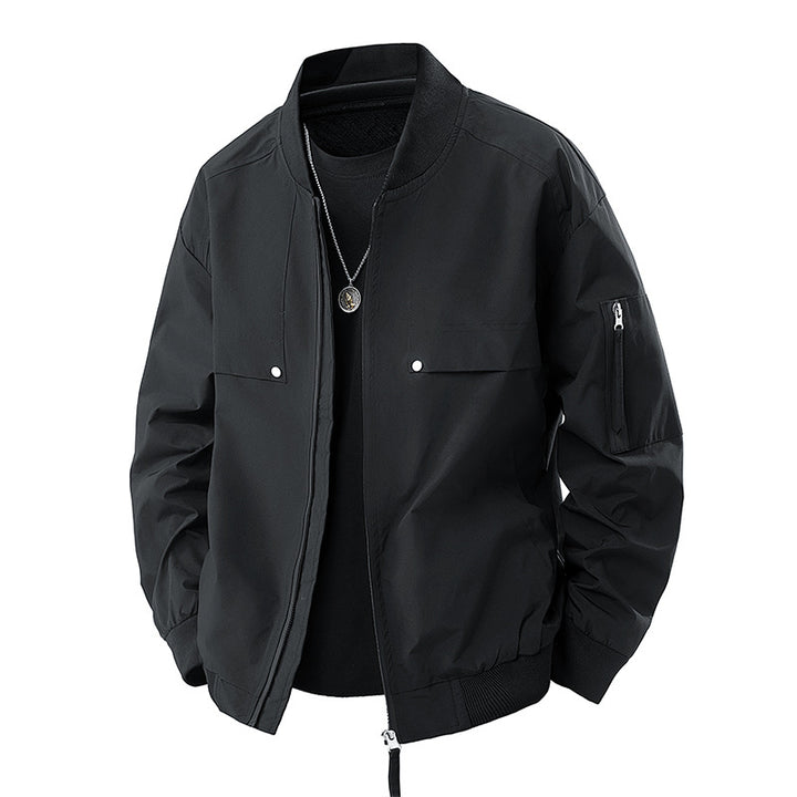 Men's lightweight technical bomber jacket with zippered sleeve pocket, ribbed cuffs, and elastic hem Mune Fashion