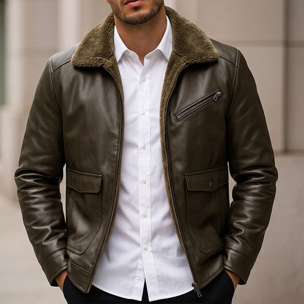Men's Elegant Faux Leather Jacket in Vintage Style Mune Fashion